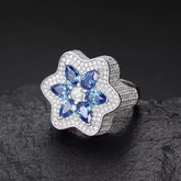 925 Sterling Silver  Deep Blue Moissanite Six-pointed Star Ring